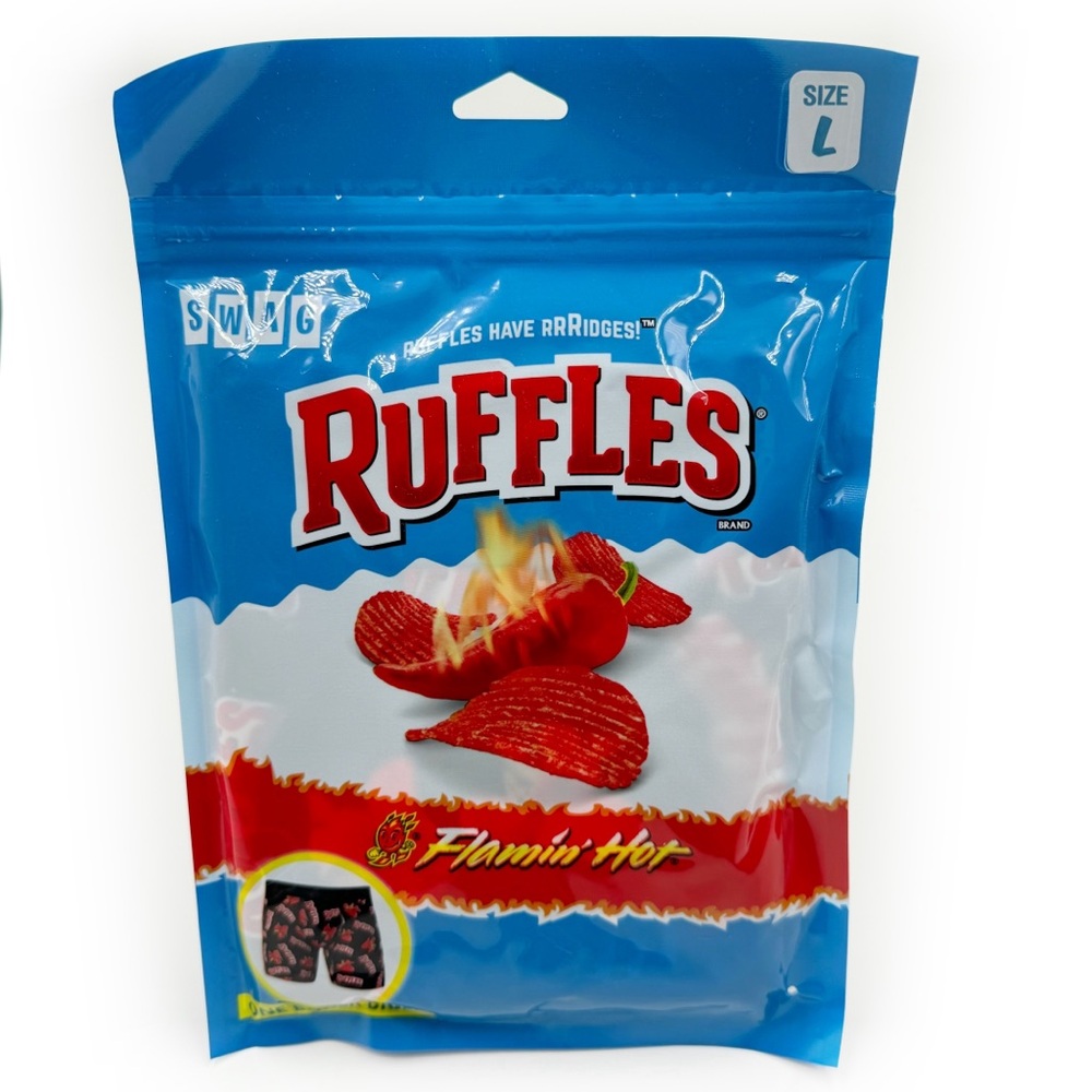 Ruffles Flamin Hot Chips Swag Boxer Briefs Mens Large Underwear Black Orange